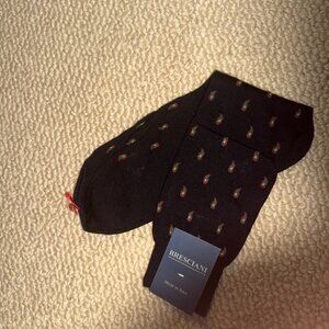 Bresciani Navy Pasiley Luxury Men's Socks, Made in Italy